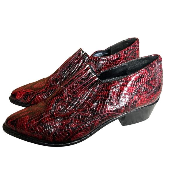 Dingo Womens 7.5 Red & Black Snakeskin Pattern Western Ankle Heeled Booties - Picture 1 of 7